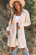 Solid Color Open Front Cardigan with Tie - Apricot by Boutique 23