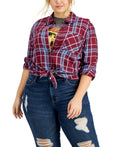 LoveFire Plus Size Raw Hem Plaid Button-Down Top by Vanessa Jane