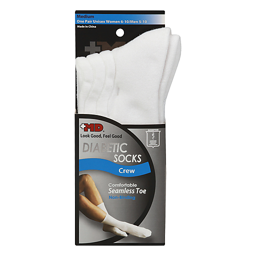 MD White Diabetic Crew Socks Mediun 1 Pair by Pasteur Pharmacy