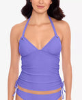 Salt + Cove Preppy Rib Side-Shirred Tankini Top, Size Medium by Vanessa Jane