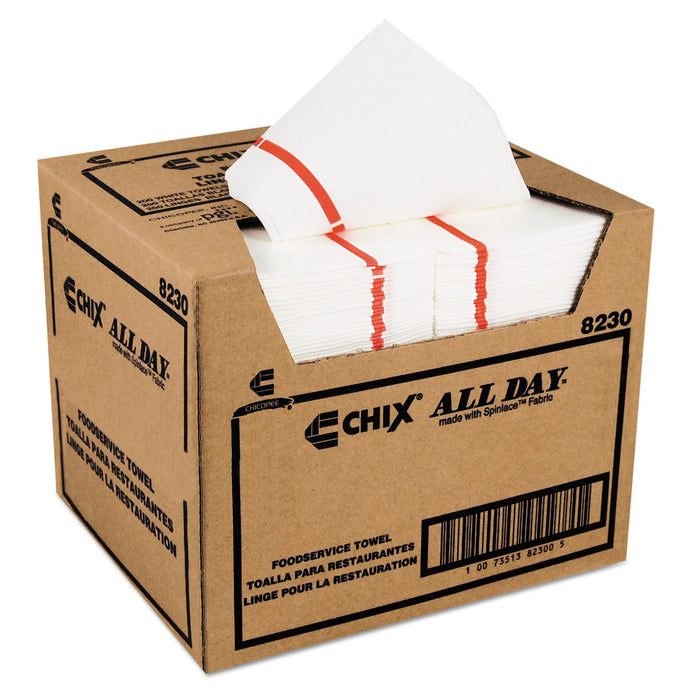 Chix Foodservice Towels, 1-Ply, 12.25 x 21, White/Red Stripe, 200/Carton
