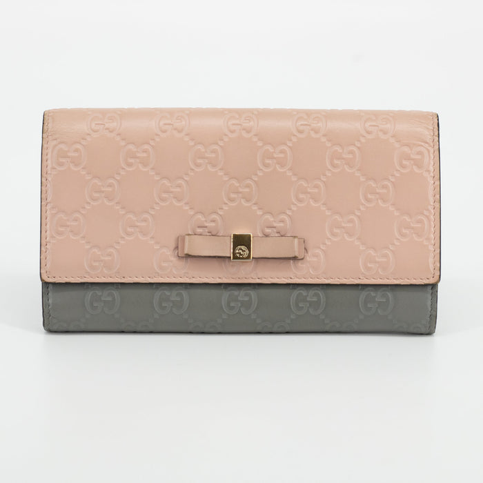 Gucci Pink x Gray Guccissima Leather Ribbon Long Wallet #1959 by Bolt Boutique