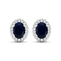 1.80 Ct Oval Blue Sapphire & Diamond Prong 14K Gold Halo Stud Earrings by Fine Color Jewels