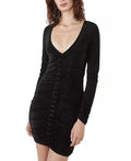 Bardot Demi Ruched Long Sleeve Minidress in Black, Size X-Large by Vanessa Jane