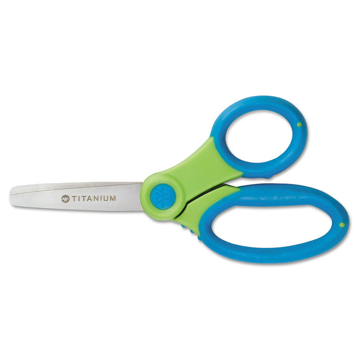 Westcott Titanium Bonded Kids Scissors, Rounded Tip, 5" Long, 2" Cut Length, Randomly Assorted Straight Handles