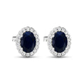 1.80 Ct Oval Blue Sapphire & Diamond Prong 14K Gold Halo Stud Earrings by Fine Color Jewels