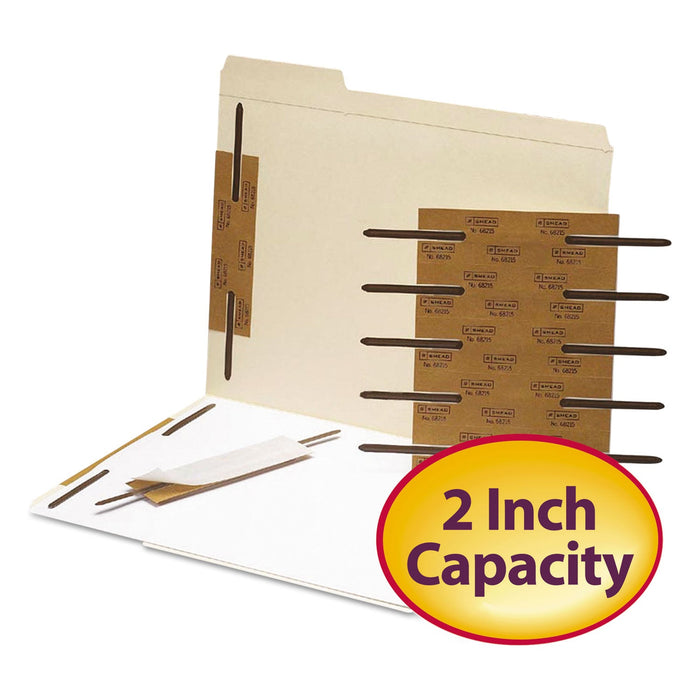 Smead Reinforced Self-Adhesive Two-Prong Fastener Base and Compressor Sets, 2" Capacity, 2.75" Center to Center, Brown, 100/Box