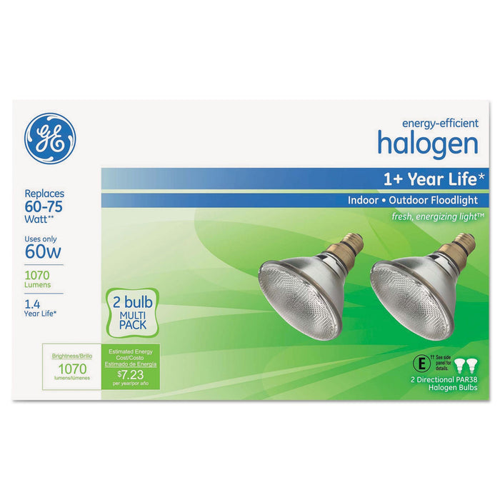 GE Energy-Efficient PAR38 Halogen Bulb, 60 W, 2/Pack