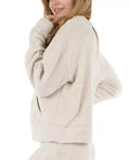 Rewash Womens Beige Textured Pocketed Long Sleeve Crew Neck Top, Size Medium by Vanessa Jane
