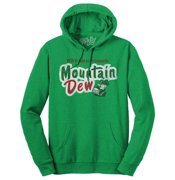 It'll Tickle Your Innards Mt Dew Pullover Hooded Sweatshirt - Green by Tee Luv