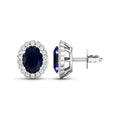 1.80 Ct Oval Blue Sapphire & Diamond Prong 14K Gold Halo Stud Earrings by Fine Color Jewels