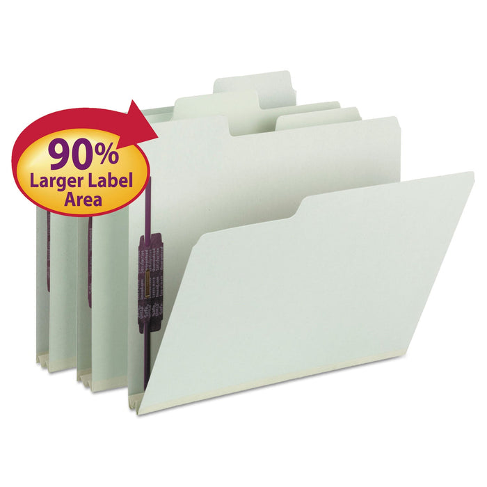 Smead SuperTab Pressboard Fastener Folders with SafeSHIELD Coated Fasteners, 2 Fasteners, Letter Size, Gray-Green Exterior, 25/Box