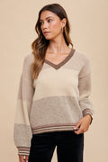 Color Block Sweater Top: Mocha by Boutique 23