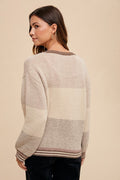 Color Block Sweater Top: Mocha by Boutique 23