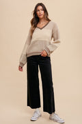 Color Block Sweater Top: Mocha by Boutique 23