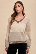 Color Block Sweater Top: Mocha by Boutique 23