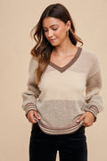 Color Block Sweater Top: Mocha by Boutique 23