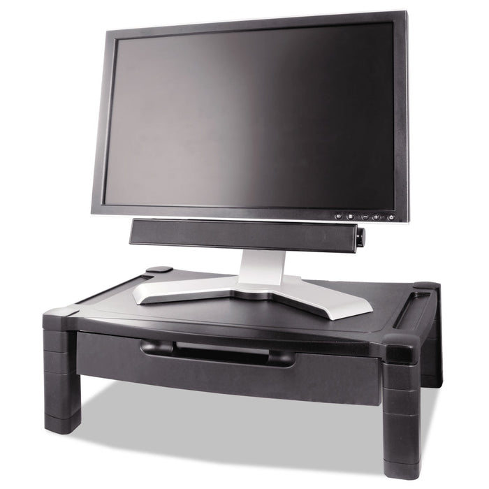 Kantek Wide Deluxe Two-Level Monitor Stand with Drawer, 20" x 13.25" x 3" to 6.5", Black, Supports 50 lbs