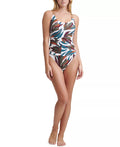 DKNY Womens Swim Ring-Detail Printed Classic One-Piece by Vanessa Jane