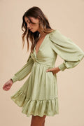 Front Twisted Satin Mini Dress - Pistachio by Boutique 23