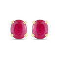 0.60 Ct Oval Pink Ruby Prong 10K Gold Stud Earrings by Fine Color Jewels