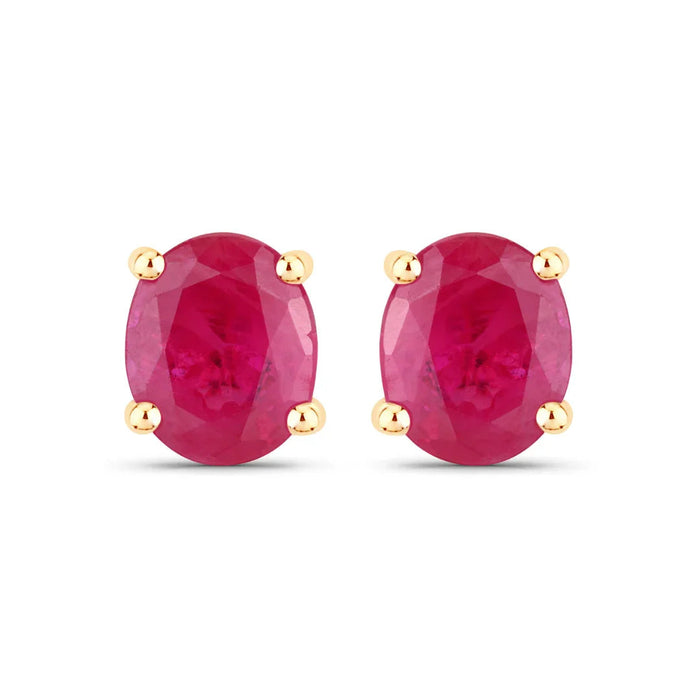 0.60 Ct Oval Pink Ruby Prong 10K Gold Stud Earrings by Fine Color Jewels