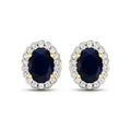 1.80 Ct Oval Blue Sapphire & Diamond Prong 14K Gold Halo Stud Earrings by Fine Color Jewels