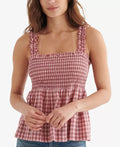 Lucky Brand Cotton Gingham-Print Smocked Tank Top, Size Small by Vanessa Jane
