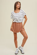 Striped Cotton Knit Top With Twist Cuff Detail - Ivory by Boutique 23