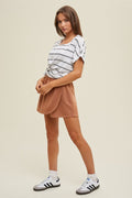Striped Cotton Knit Top With Twist Cuff Detail - Ivory by Boutique 23
