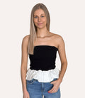Ribbed Knit Bodice Bubble Peplum Tube Top - Black by Boutique 23