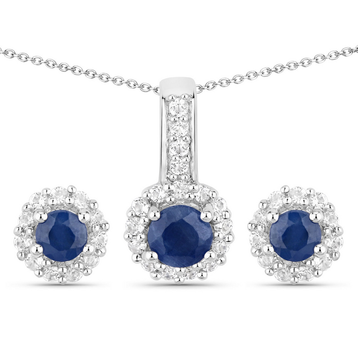 Silver Blue Sapphire Jewelry Set by Fine Color Jewels