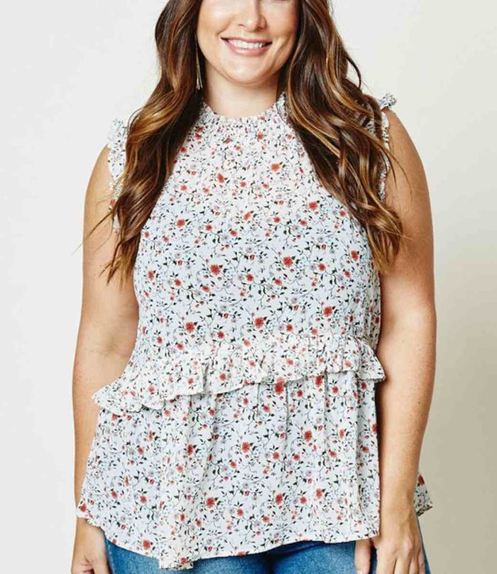 Faye Curvy Floral Tank by Boutique 23
