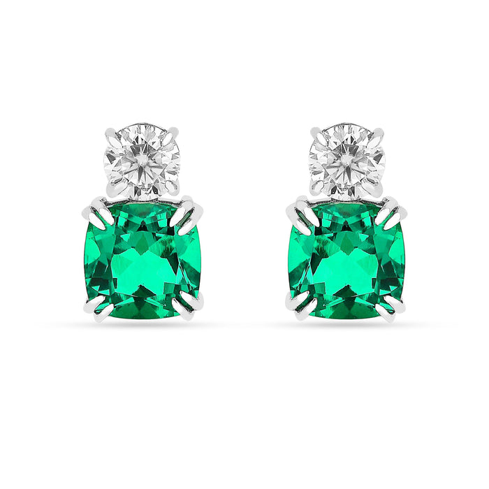 Green Colombian Created Emerald Stud Earrings by Fine Color Jewels