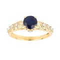 1.03 Ct Round Blue Sapphire & Diamond Prong 10k Gold Bridge Engagement Ring by Fine Color Jewels