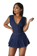 Dark Denim V-Neck Romper by The House of Stylez
