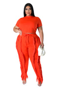 Curvy Short Sleeve Top Matching Tassel Pants by The House of Stylez