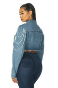 Artemila Pearl & Rhinestone Denim Crop Jacket by The House of Stylez