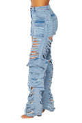 Total Distressed Denim Wide Leg Cargo Pants by The House of Stylez