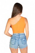 Ribbed Knit Cut Out One Shoulder Crop Top {BT3972} by The House of Stylez