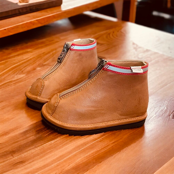 Stylish & Easy-On: Hand-Stitched Brown Ankle Boots for Toddlers| Zipper Closure by ozznekshoes