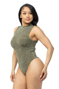 Washed Seamless Solid Mock Neck Basic Bodysuit by The House of Stylez