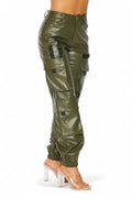 It's My Year Vegan Leather Cargo Jogger Pants by The House of Stylez