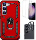 Bundle: Red Military Kickstand Series with Belt Clip Case with Tempered Glass Screen and Camera Protector - Samsung Galaxy S23 by Zerodamage Sahara Case LLC