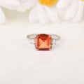 3.71 Ct Square Lab Created Peach Sapphire and Moissanite Prong Silver Three Stone Ring by Fine Color Jewels