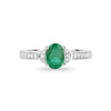 0.72 Ct Oval Green Zambian Emerald Diamond Prong 10k Gold Pave Bridge Ring