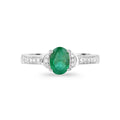 0.72 Ct Oval Green Zambian Emerald Diamond Prong 10k Gold Pave Bridge Ring by Fine Color Jewels