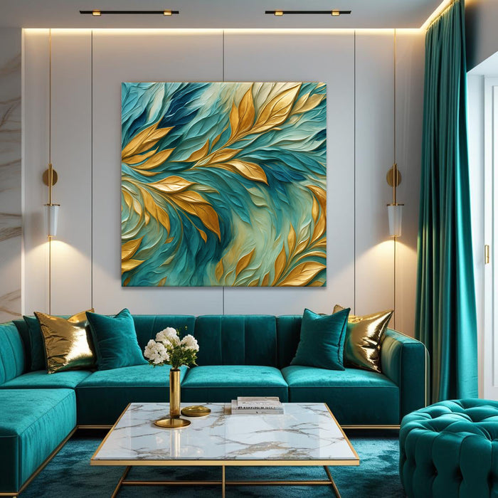 Abstract Gold And Blue Frosty Wall Art by Tailored Canvases