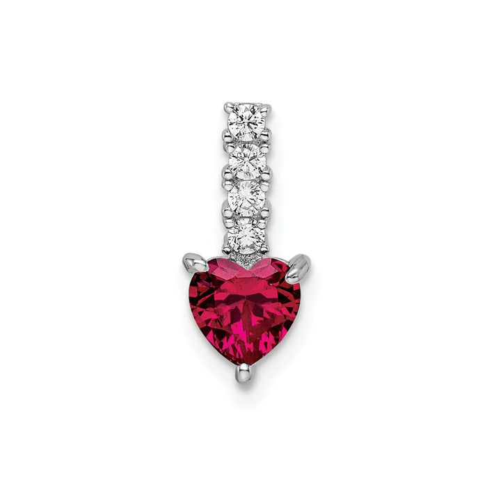 Silver Created Ruby Heart Pendant by Fine Color Jewels