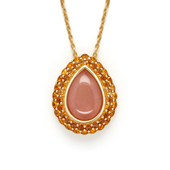 Orange Teardrop Moonstone Pendant Necklace by Fine Color Jewels
